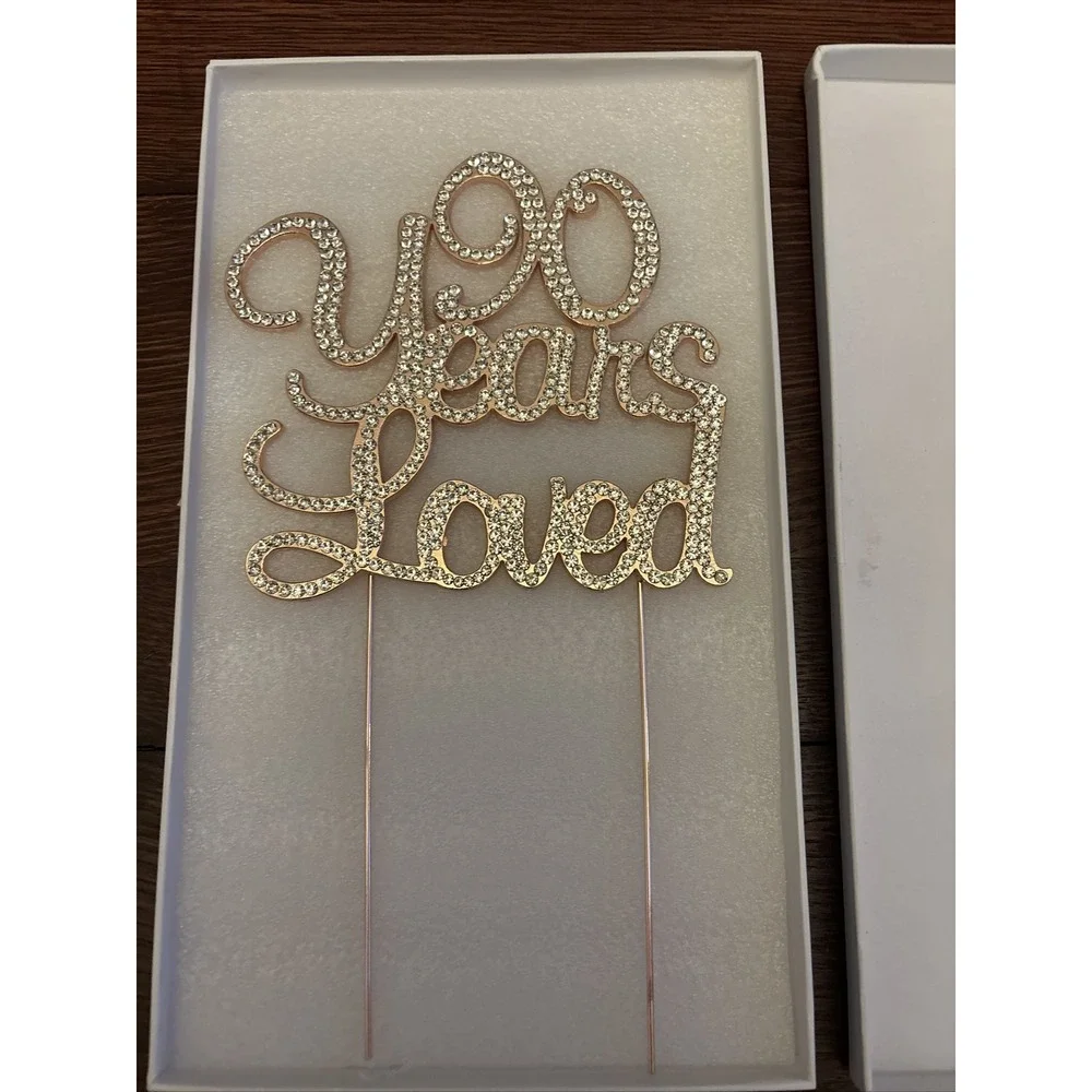 Crystal Creations Cake Topper Sparkly Rhinestones 90 Years Loved Rose Gold